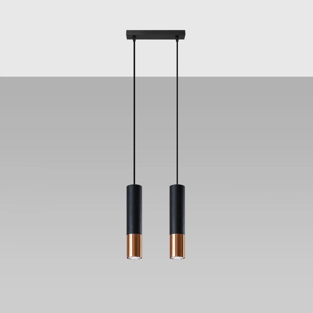 Candeeiro de Teto Suspenso AÇO LOOPEZ 2 Lampâdas Preto/Cobre