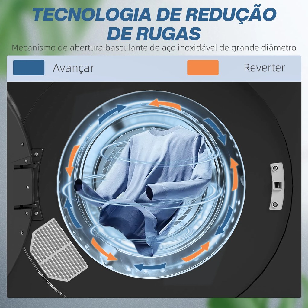 Máquina de Secar Roupa 3 KG 1000W Função Anti-Rugas Esterilizar Temporizador Ecrã LED Tátil Preto