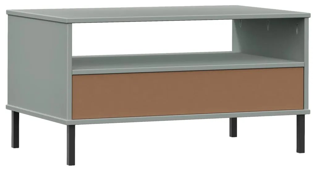 Mesa centro pernas de metal 85x50x45 madeira maciça OSLO cinza
