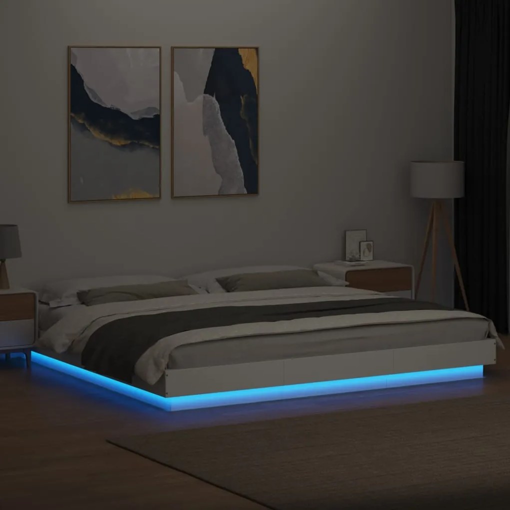 Estrutura cama c/ luzes LED 180x200 cm derivados madeira branco