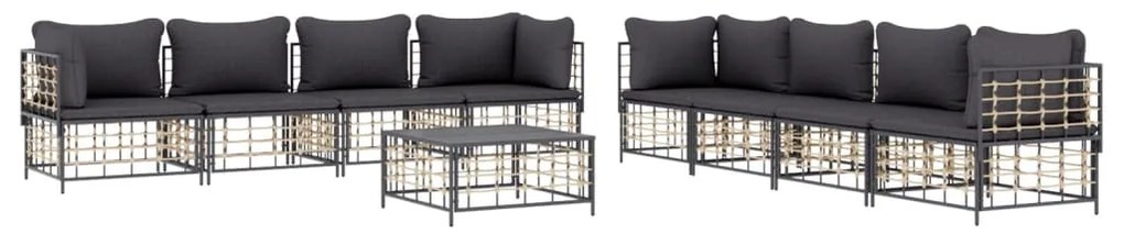 9 pcs conjunto lounge de jardim c/ almofadões vime PE antracite