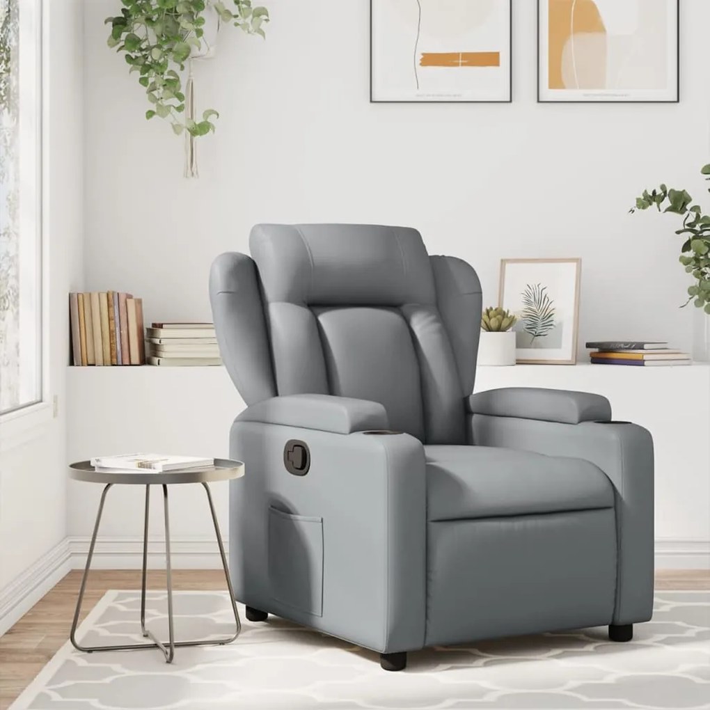 vidaXL Poltrona de massagens reclinável couro artificial cinzento