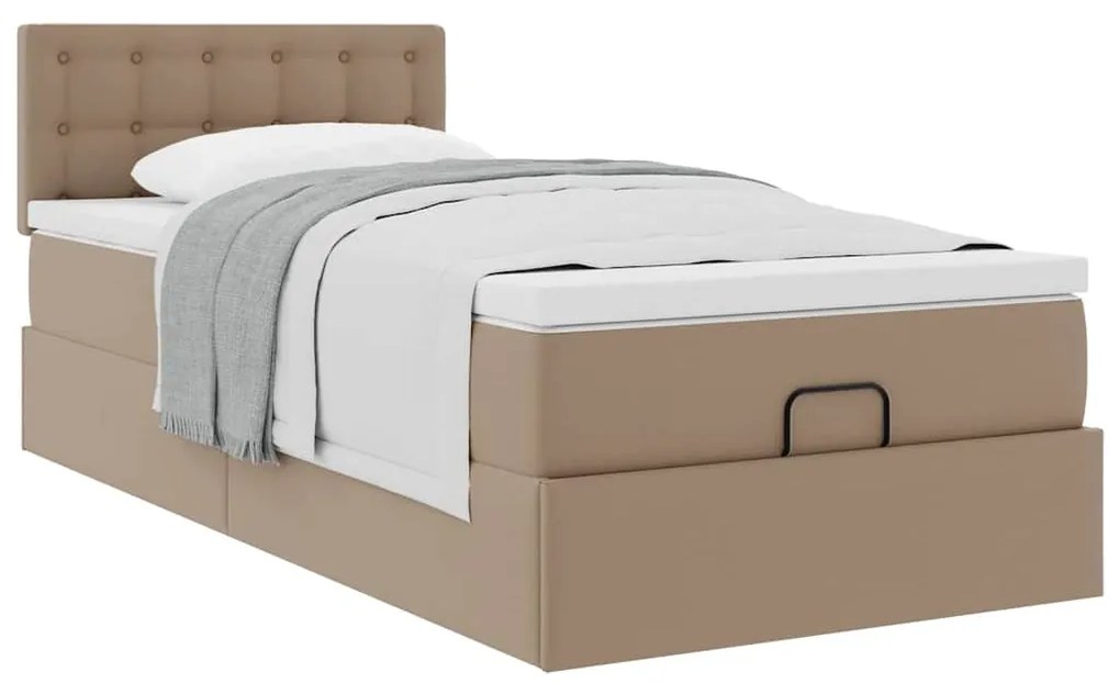 Cama otomana com colchão 90x200 cm couro artificial cappucino