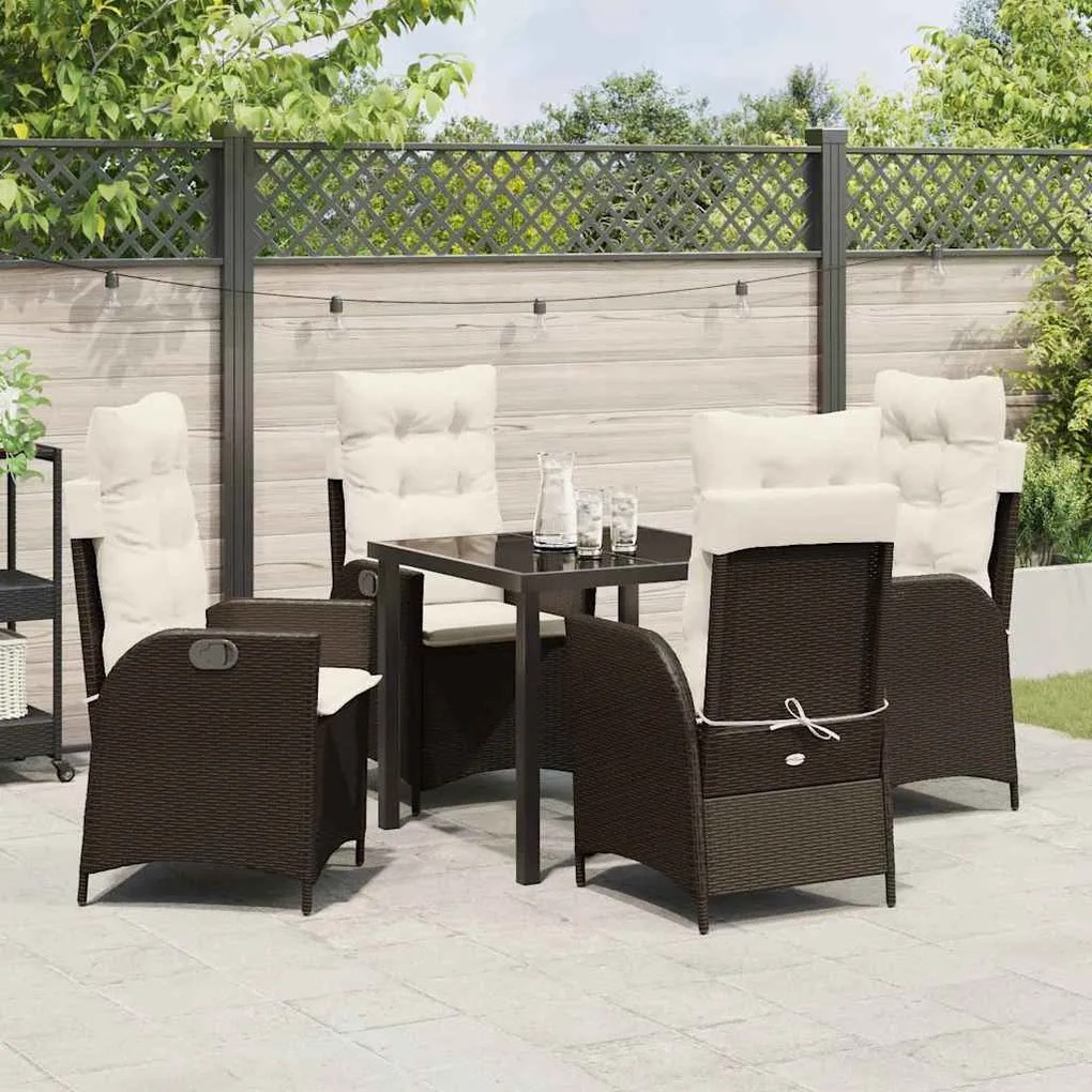 vidaXL Conjunto de Jantar de Jardim com 5 Peças e Almofadas Marrons em Rattan Poly.