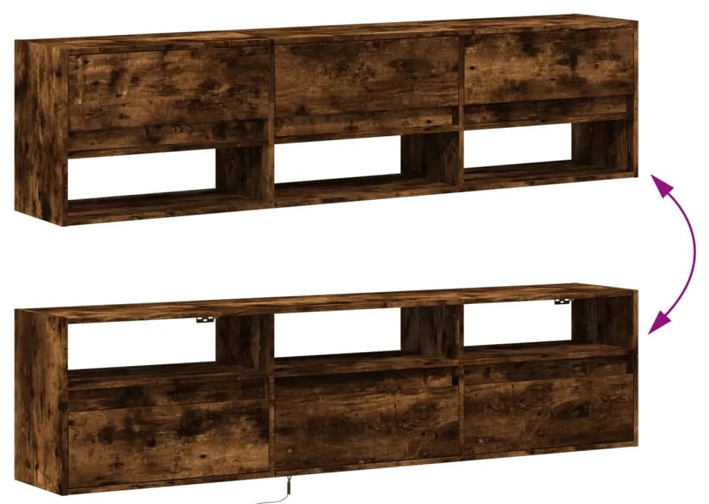 Móvel de parede p/ TV c/ luzes LED 180x31x45 cm carvalho fumado