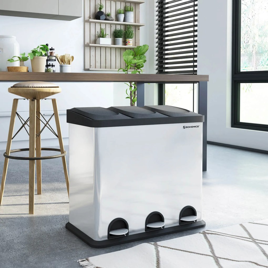 Caixote lixo Separador de lixo 54 litros (3 x 18 L) Prateado + Preto