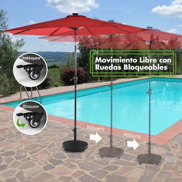 Base para guarda-sol de 43,5 cm em resina, carga 23 kg com rodas bloqueáveis, orifício ajustável para poste, design em rattan Preto