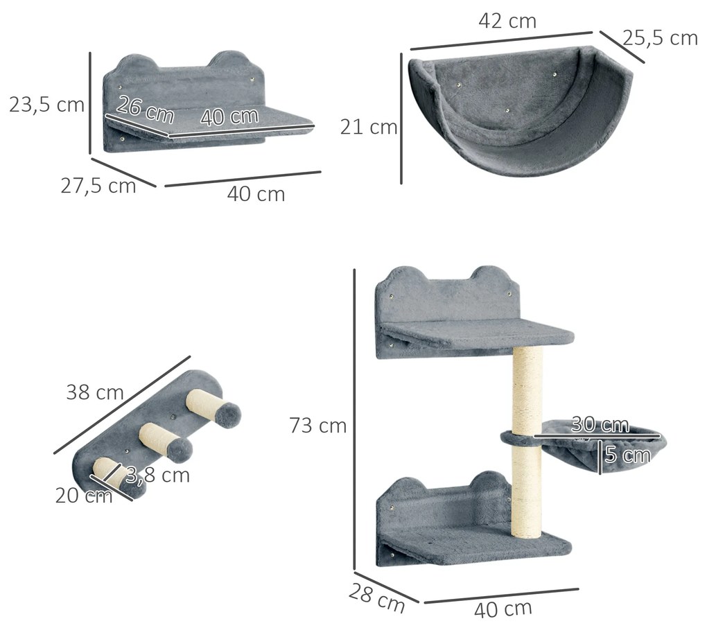 PawHut Prateleiras de Escalada para Gatos de Parede Conjunto de Pratel