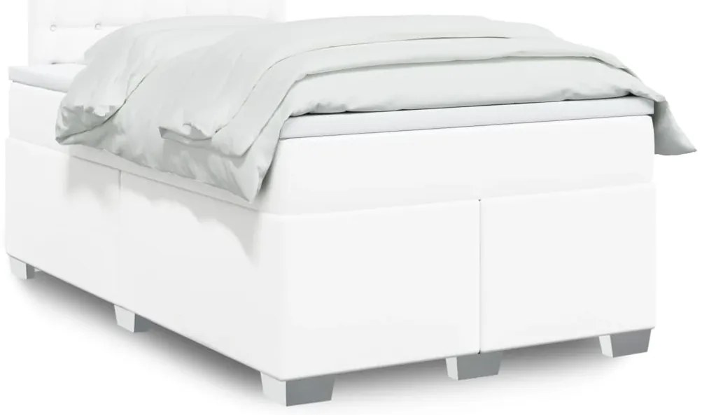 vidaXL Cama com molas/colchão 120x200 cm couro artificial branco