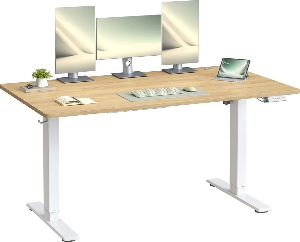 Secretária elétrica com regulação elétrica da altura, 140 x 80 x (72-120) cm, com porta USB-C tom de carvalho dourado