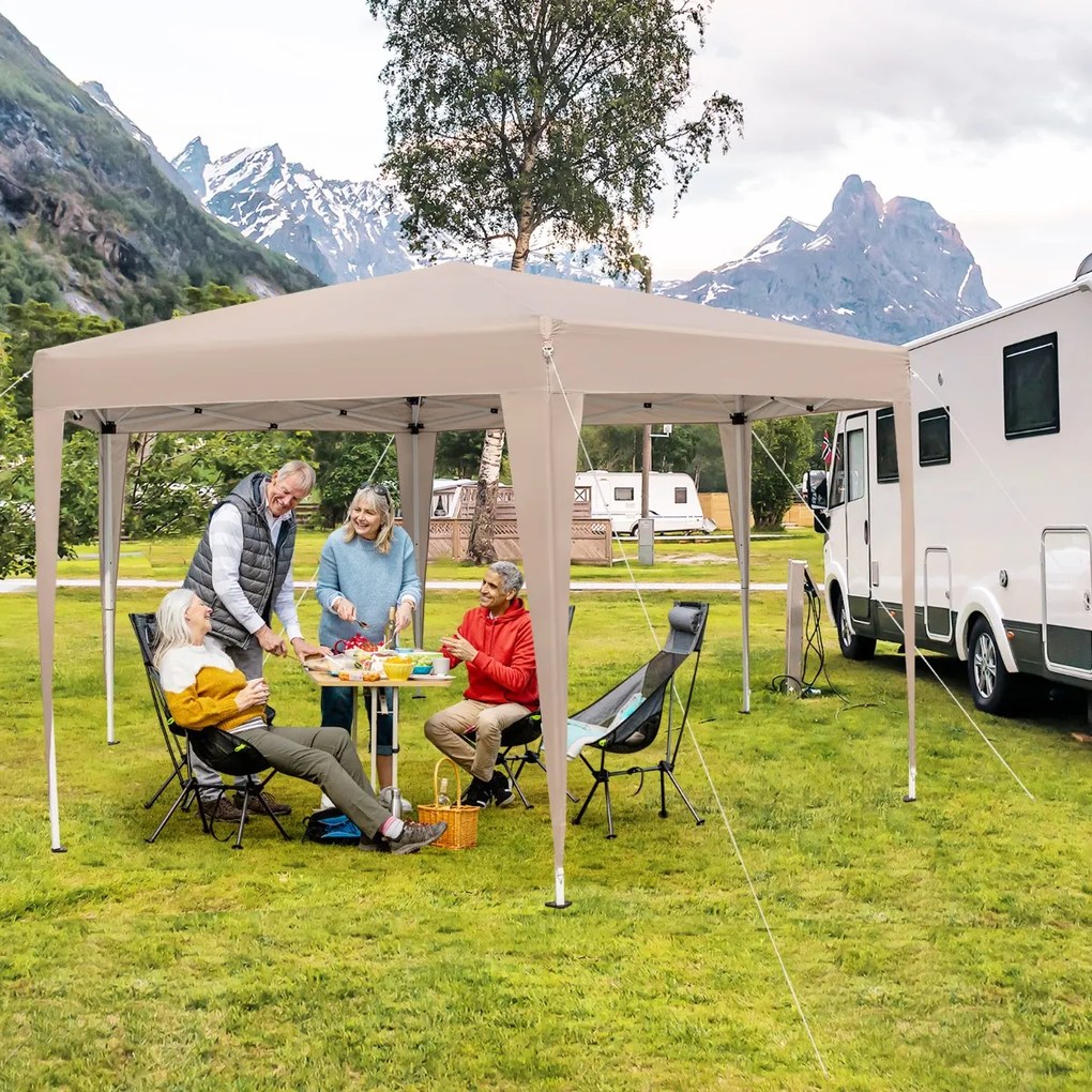 Tenda dobrável hexagonal 400 x 348 cm para exteriores com altura ajustável e pés revestidos cáqui