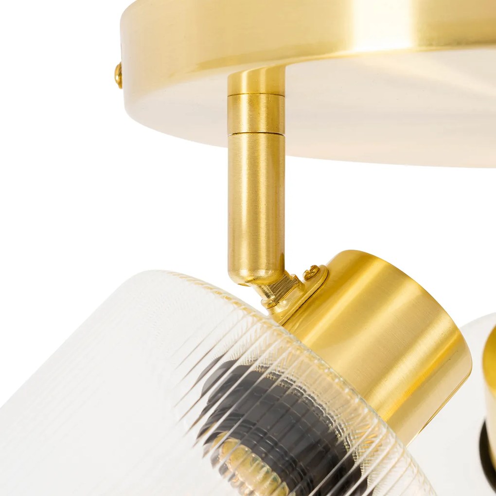 Candeeiro de teto dourado com vidro 3 luzes ajustáveis redondo - Laura Art Deco