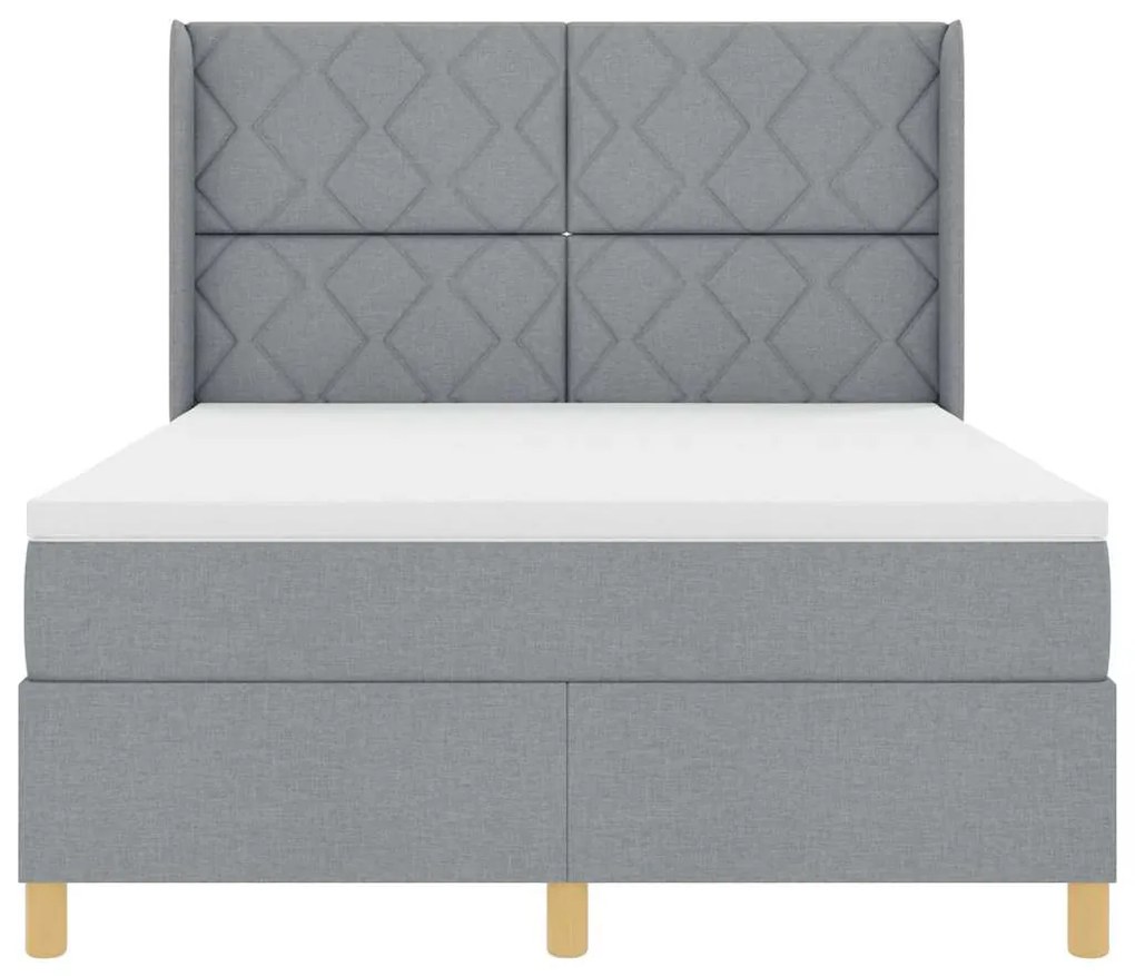 Cama Box Spring vidaXL com Colchão e Luz LED Cinza Claro 140x200 cm Te