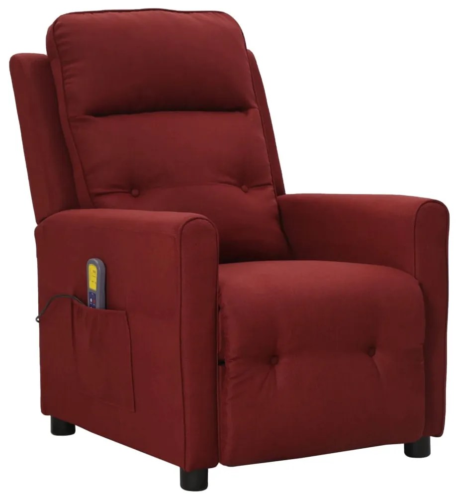 vidaXL Poltrona de massagens elétrica reclinável tecido vermelho tinto