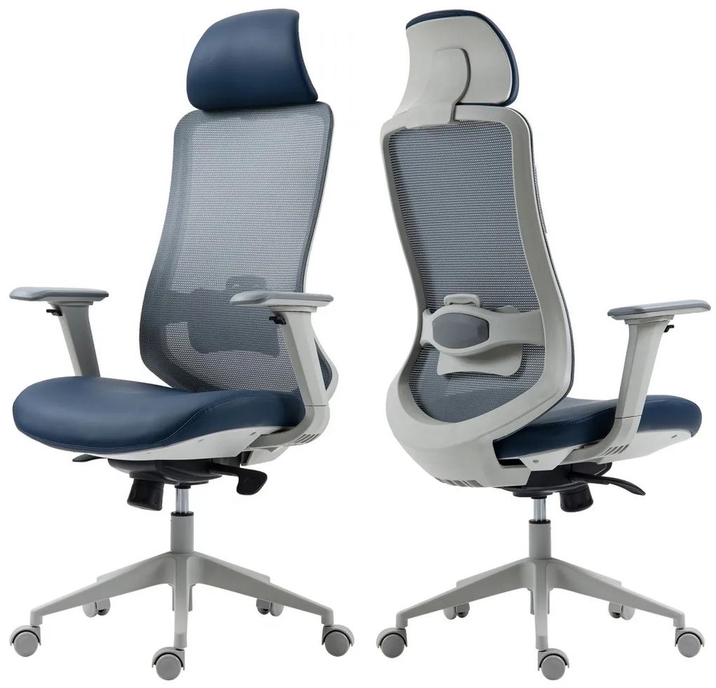 Cadeira de escritório ARANJUEZ, alto, cinza, ergonômico, multifuncional, rede e assento azul