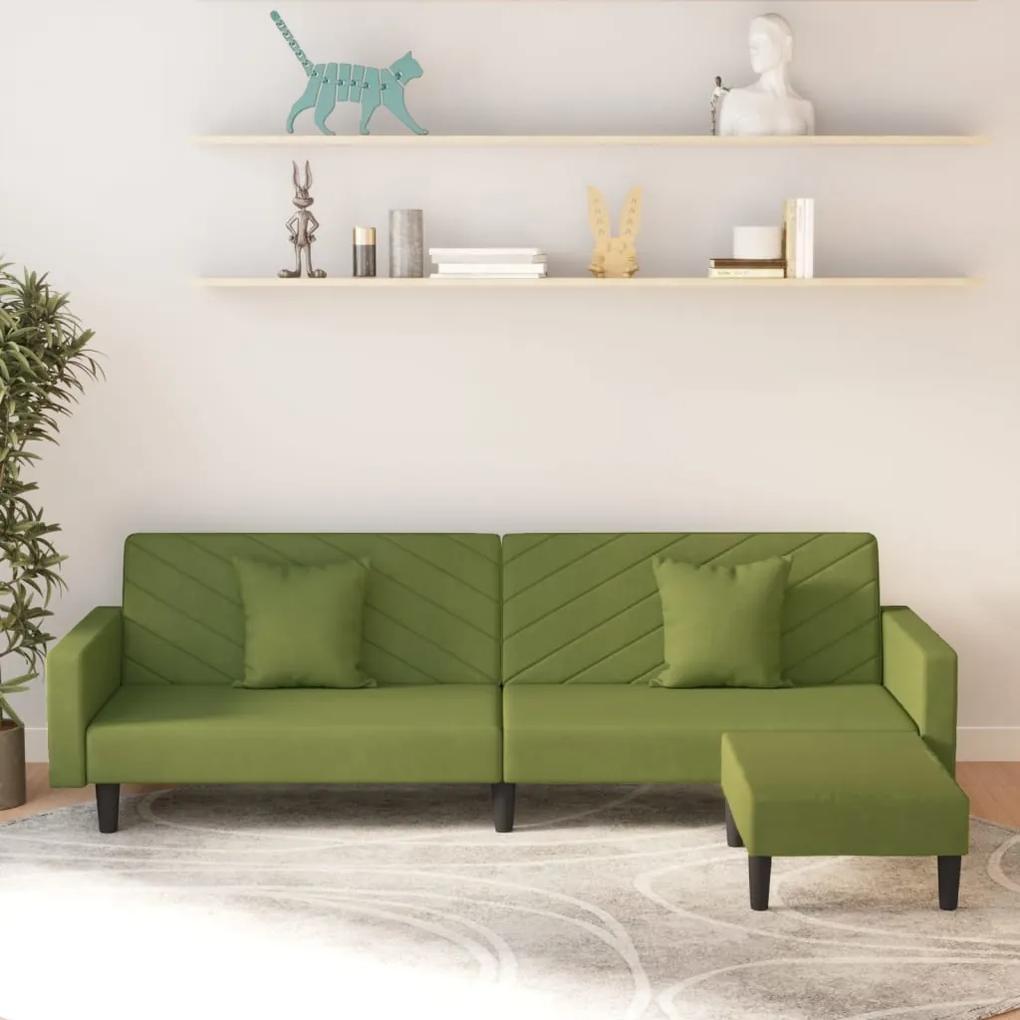 Sofá-cama 2 lugares c/ 2 almofadas/apoio pés veludo verde-claro
