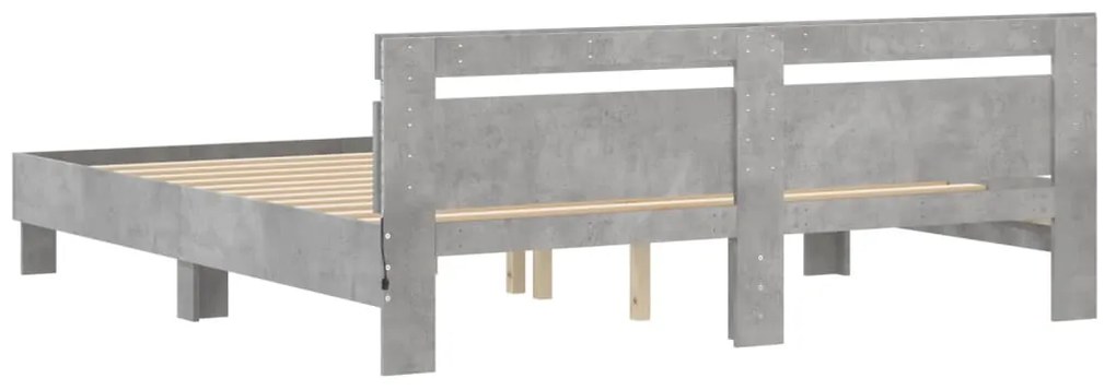 Estrutura cama cabeceira e luzes LED 180x200cm cinzento cimento