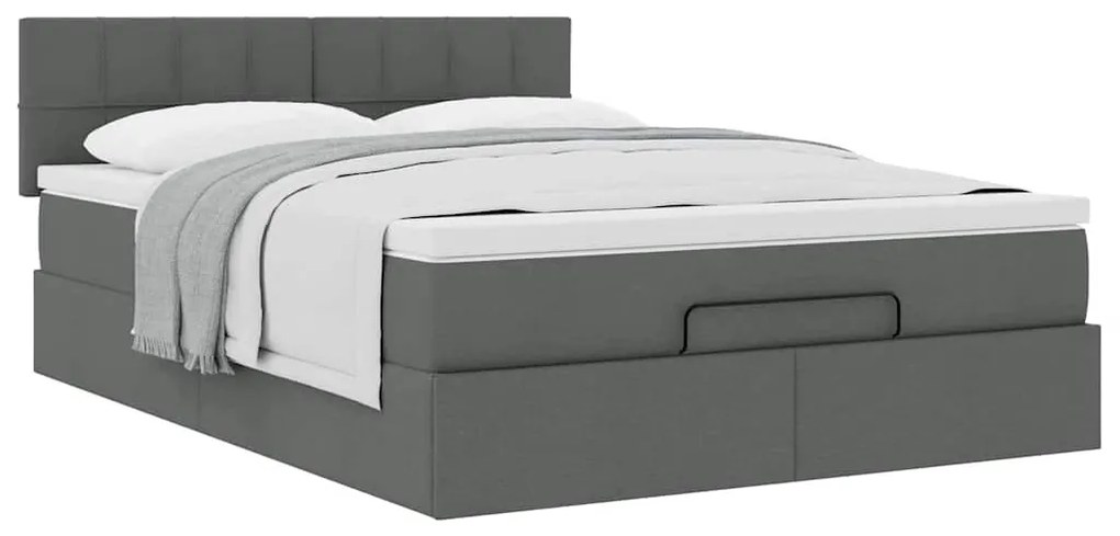 Cama otomana com colchão 140x190 cm tecido cinzento escuro