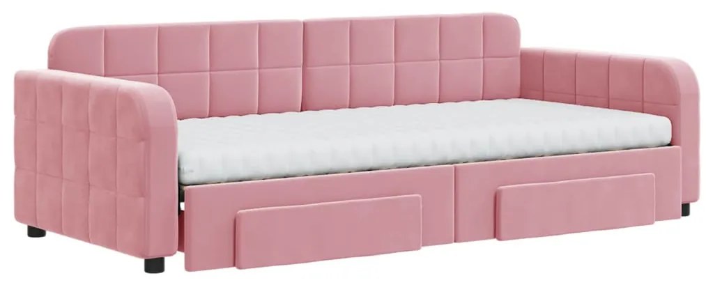 Sofá-cama com gavetão e gavetas 90x200 cm veludo rosa
