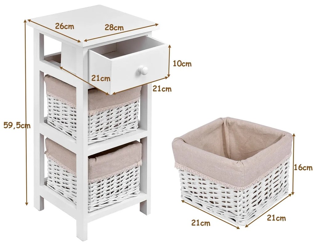 Conjunto de 2 Mesas de Cabeceira "Linna" - 28 x 26 x 59,5 cm - Branco