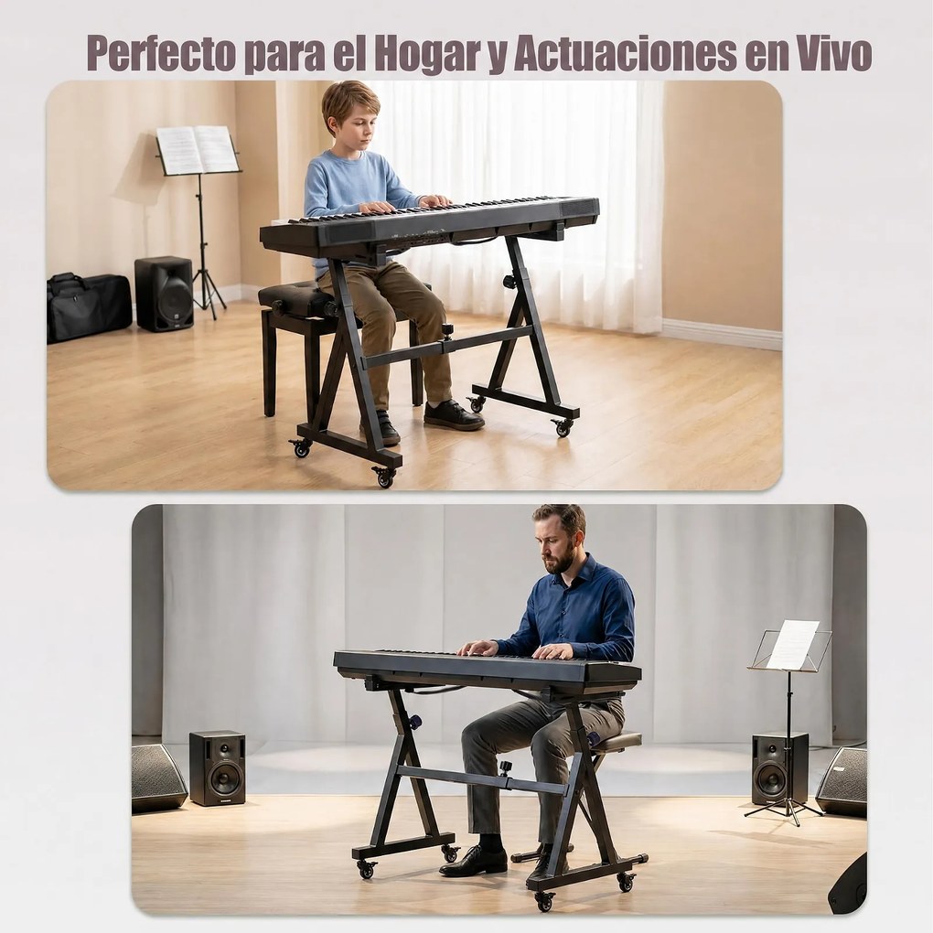 Suporte para Teclado (TECLADO NÃO INCLUIDO), 59,5-90,5 x 51,5 x 62-94 cm, Ajustável em Altura, Preto