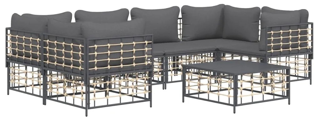 7 pcs conjunto lounge de jardim c/ almofadões vime PE antracite