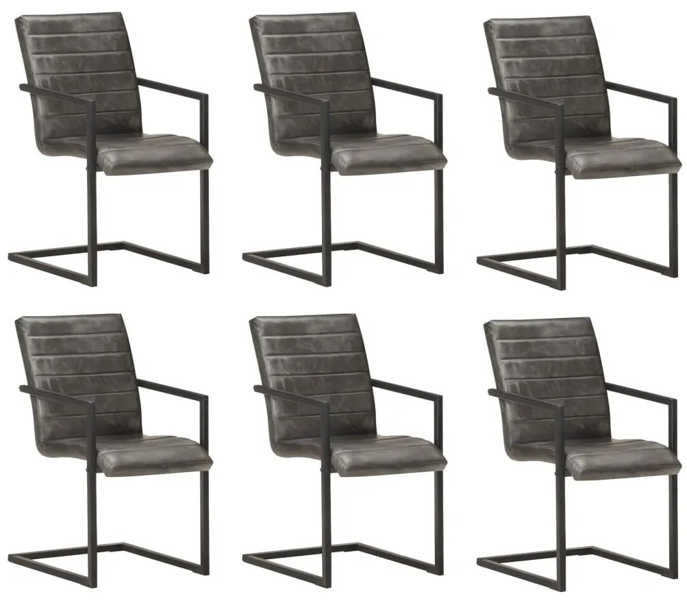 vidaXL Cadeiras de jantar cantilever 6 pcs couro genuíno cinzento