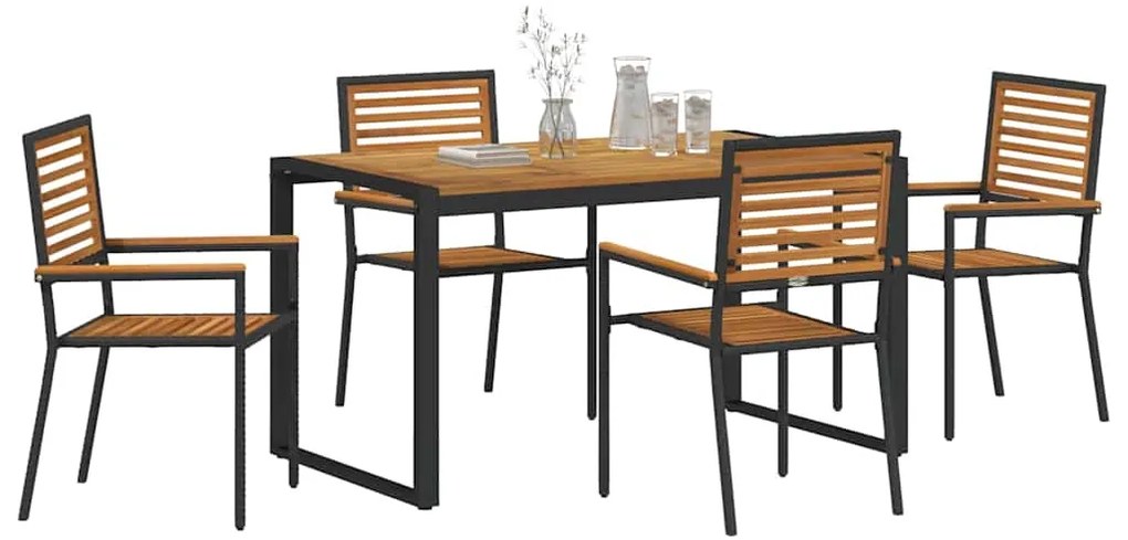Conjunto de Jantar de Jardim vidaXL 5 Peças Rattan Poly Preto Acácia