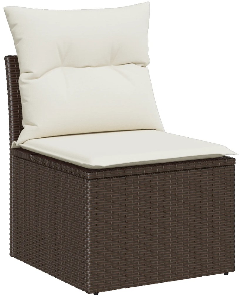 Conjunto de Sofá de Jardim com Almofadas Marrom Polirattan