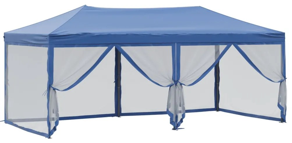 Tenda para festas dobrável com paredes laterais 3x6 m azul