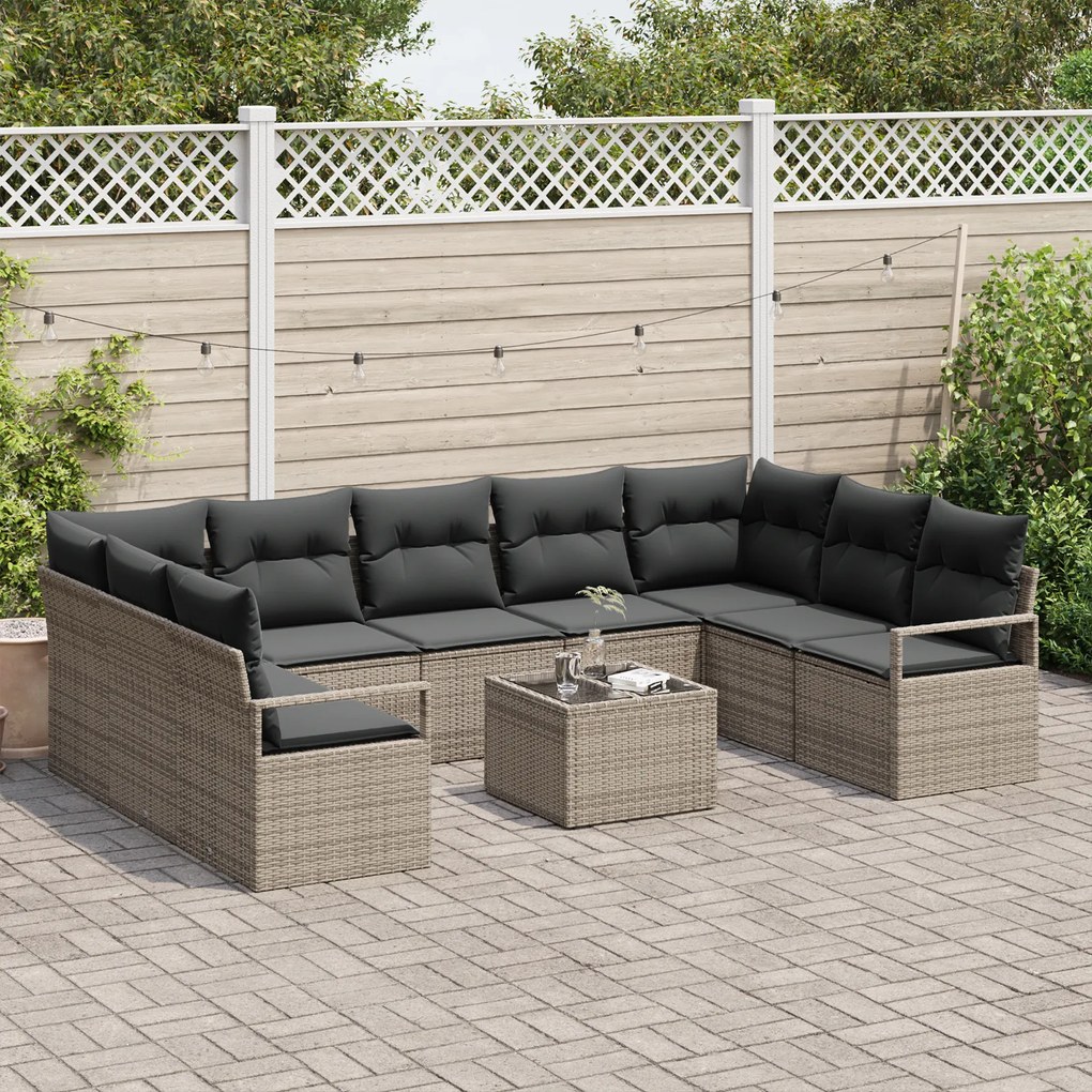 Conjunto de Sofá de Jardim vidaXL de 9 peças com Almofadas de Rattan P