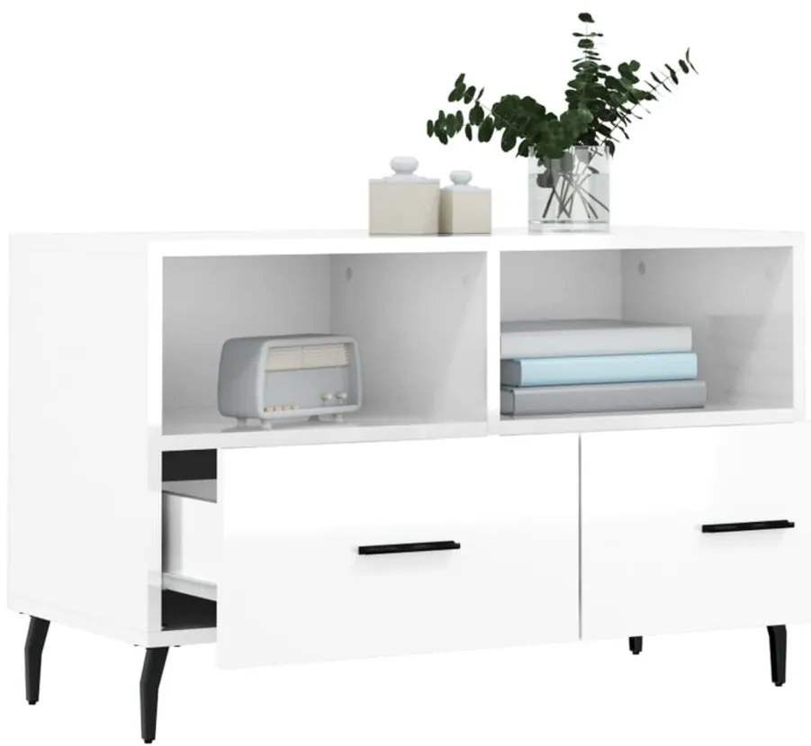 Móvel de TV 80x36x50 cm derivados de madeira branco brilhante
