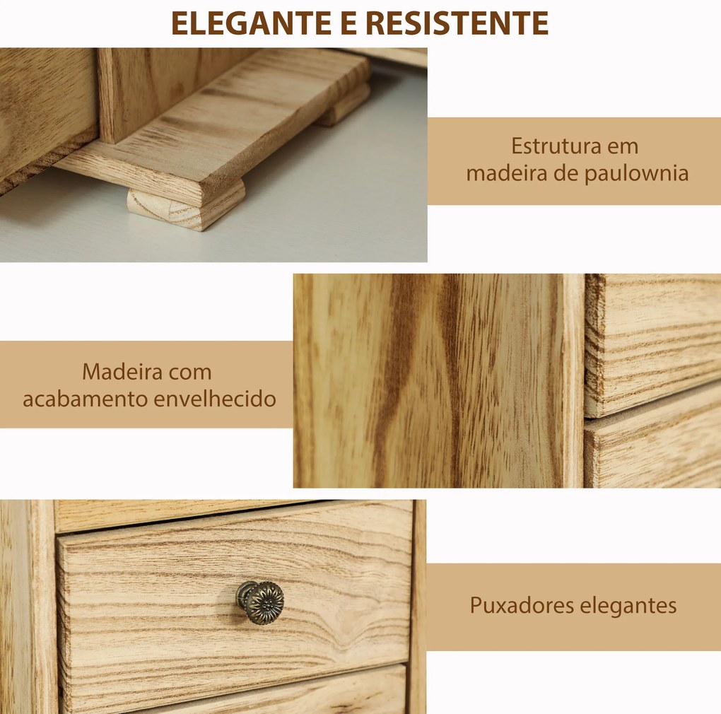 Caixa Joias de Madeira de 4 Níveis Organizador de Joias com 2 Gavetas e Espelho 26,5x16x33,5 cm Madeira