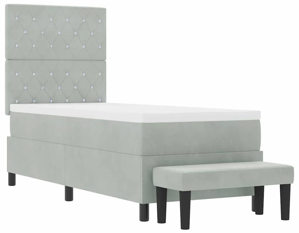 Cama Box Spring com Colchão e Banco Cinzento-Claro 80x200 cm Veludo