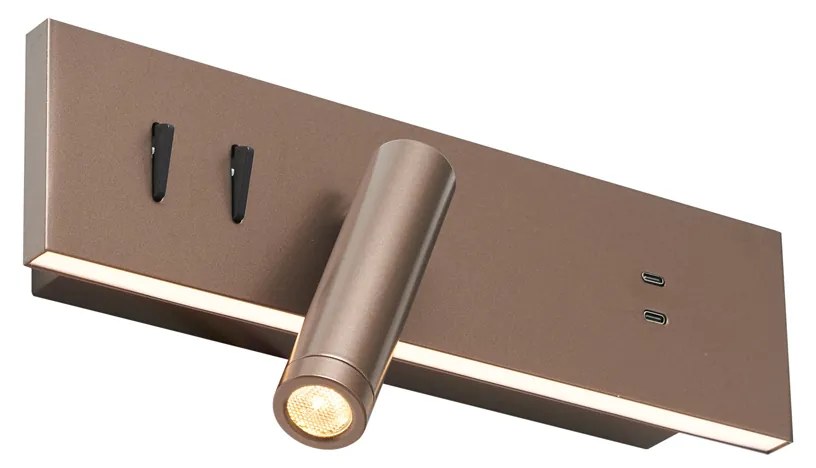 Candeeiro de Parede Bronze Ajustável com USB-C incl. LED - Modric Moderno