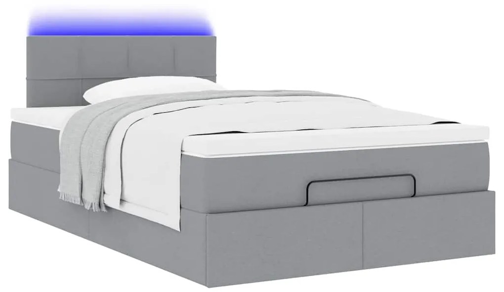 Cama otomana com colchão 120x200 cm tecido cinzento claro