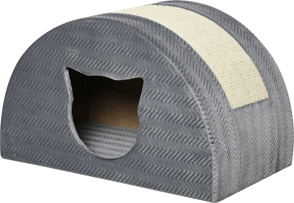 PawHut Caverna para Gatos com Arranhador Cama para Gatos Casa Arranhador Apartamento para Gatos Sisal Cinza 48,5 x 30 x 30 cm | Aosom Portugal