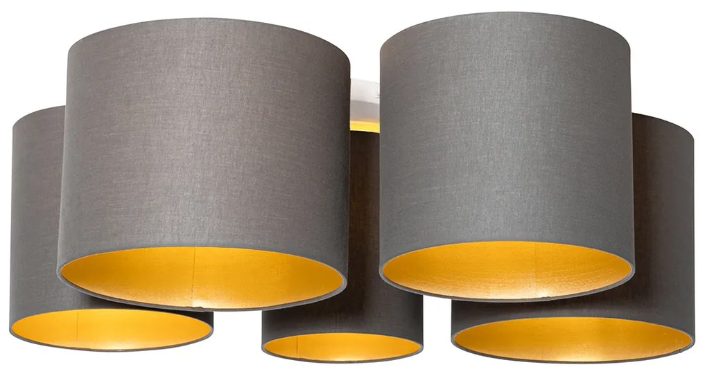 Luminária de teto taupe com interior dourado 5 luzes - Multidrum Moderno