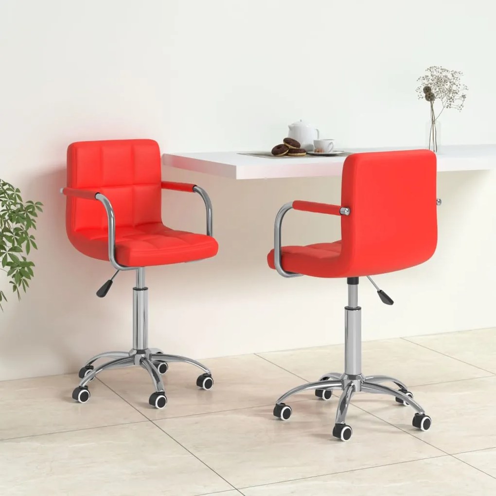 vidaXL Cadeiras de jantar giratórias 2 pcs couro artificial vermelho