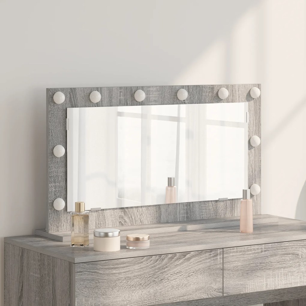 vidaXL Espelho de Toucador Cinza Sonoma Painel de partículas, Vidro