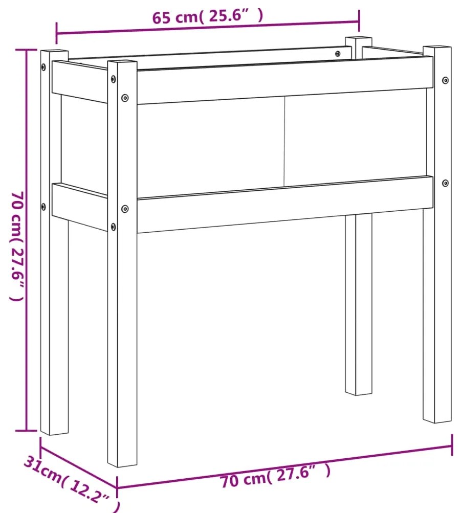 Vaso/floreira de jardim com pernas 70x31x70 cm pinho maciço
