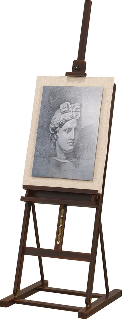 Cavalete de madeira com altura ajustável de 171 a 230 cm para pintura com espaço de arrumação e inclinação ajustável até 80°, cor castanha
