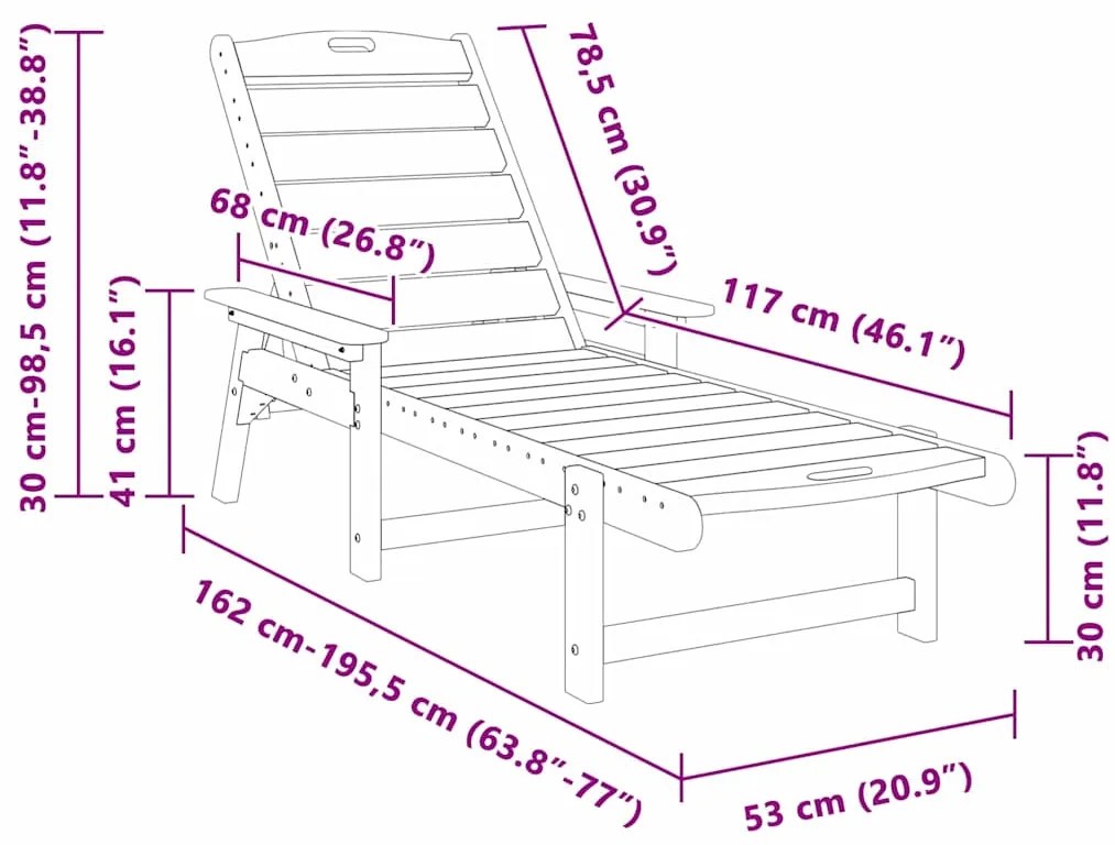 Espreguiçadeira Cinzento-claro 53x162x98.5 cm HDPE
