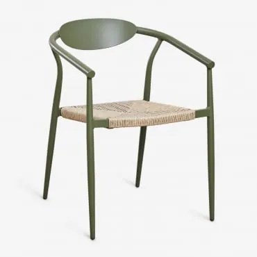Pack De 2 Cadeiras De Jantar Empilháveis Com Braços Em Alumínio E Rattan Sintético Marsha Verde Azeitona Intenso - Sklum