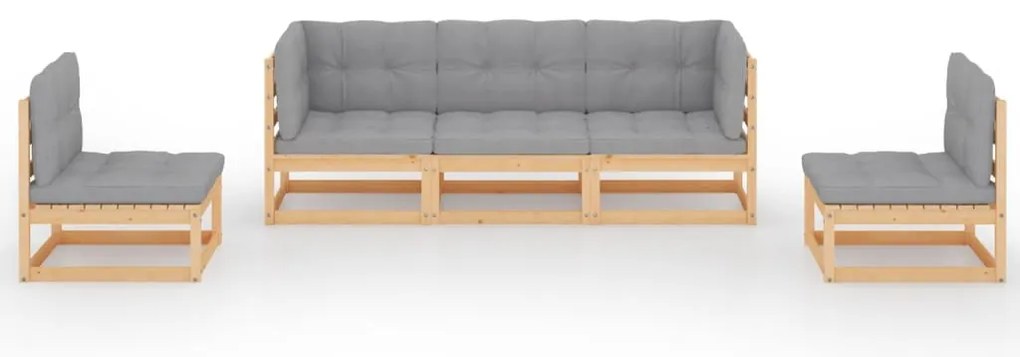 5 pcs conjunto lounge de jardim c/ almofadões pinho maciço