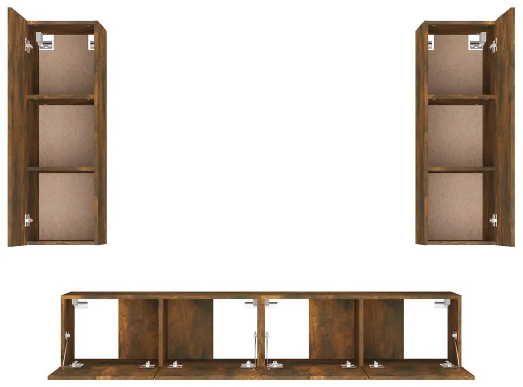 Conjunto móveis de TV 4 pcs madeira processada carvalho fumado
