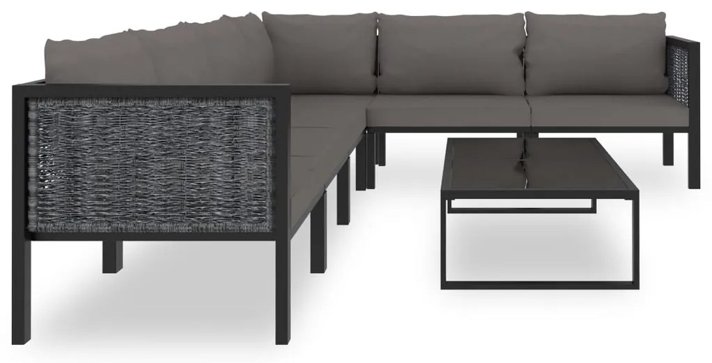 7 pcs conjunto lounge de jardim c/ almofadões vime PE antracite