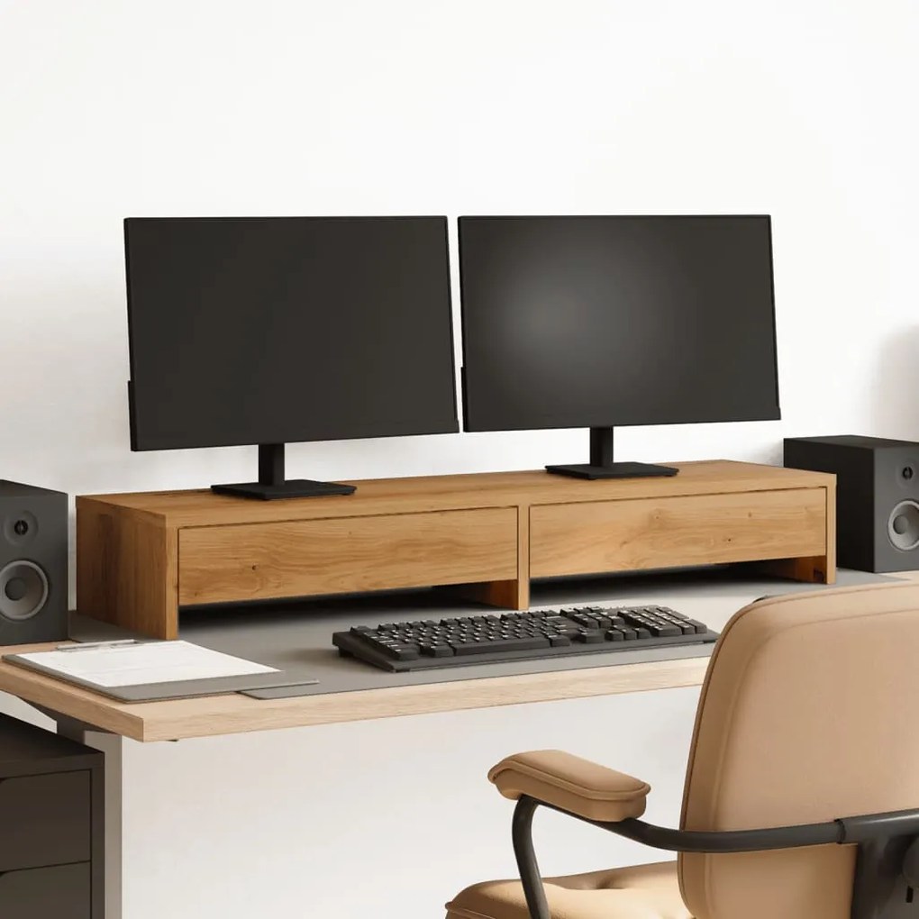 vidaXL Suporte p/ monitor gavetas derivados madeira carvalho artisiano