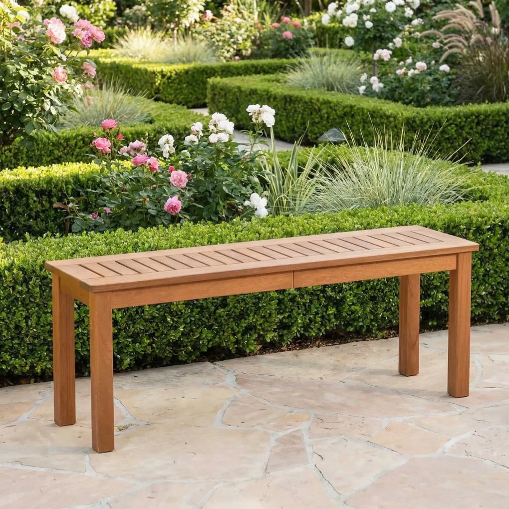 Banco jardim 120 x 30,5 x 47 cm em madeira maciça sem encosto para 2 pessoas, com capacidade para 200 kg, para jardim, pátio ou varanda, acabamento na