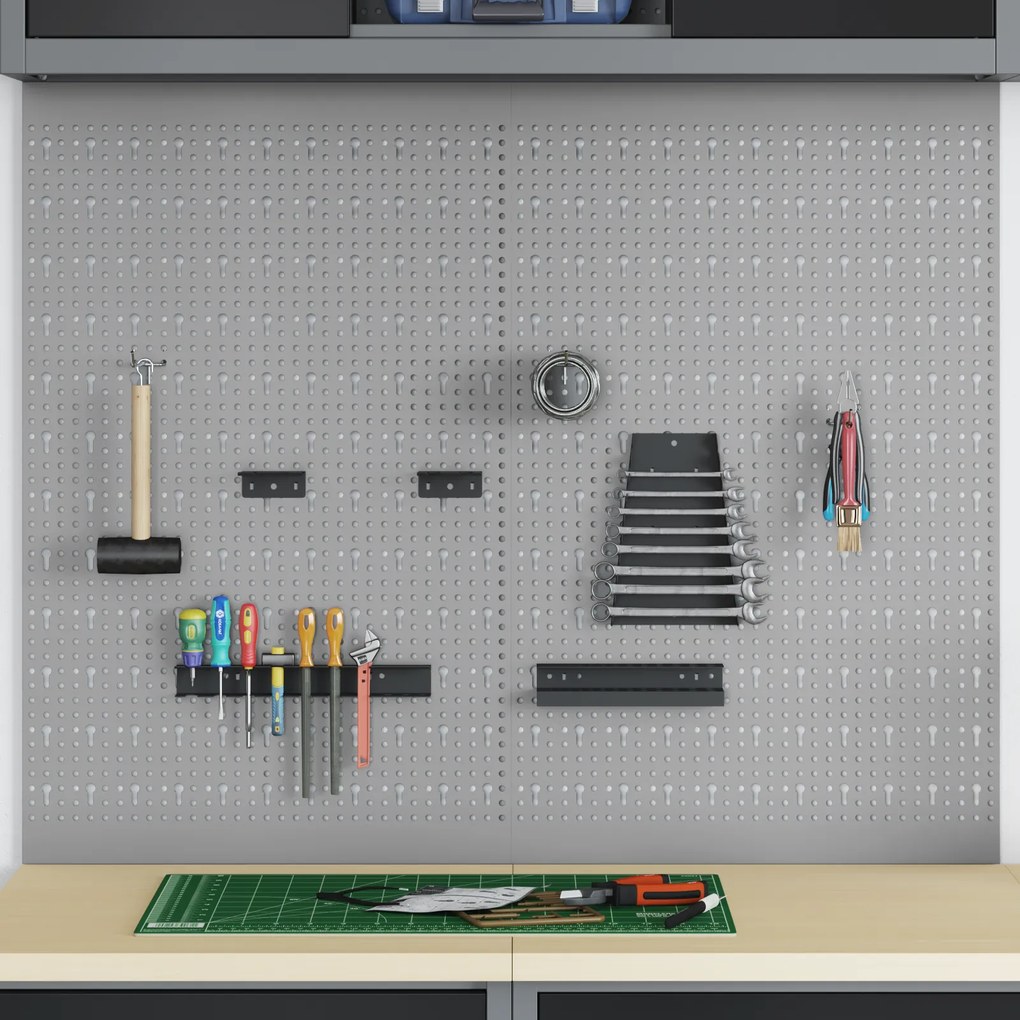 vidaXL Painéis de Pendurar 2 Peças com 8 Acessórios, Cinza, 50x80 cm Aço